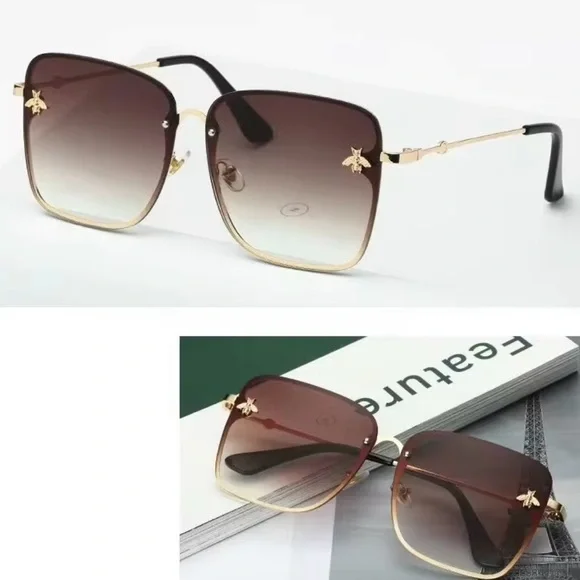 NEW! Oversized Rimless Square Bee Fashion Gradient Sunglasses! UV400 - Picture 3 of 4
